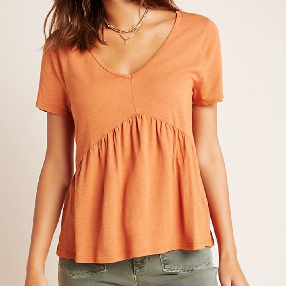 Anthropologie T.La V-neck Peplum Tee T-shirt Cinnamon XS